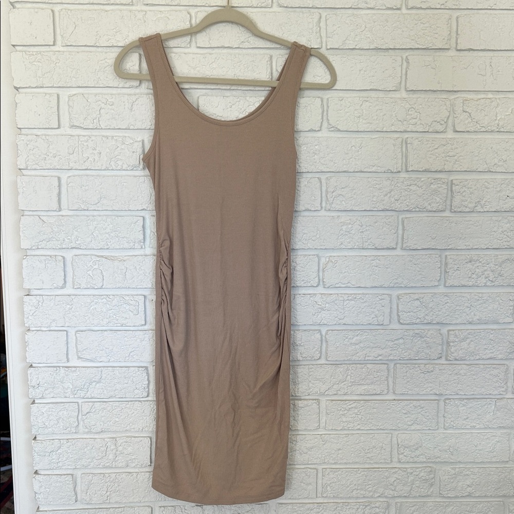 Tan Sleeveless Maternity Dress